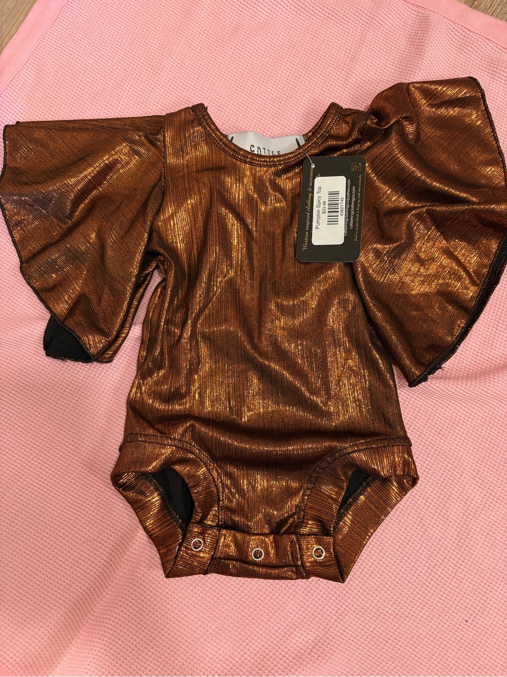 Cattle King clothing Copper Metallic Flutter Sleeve Baby One-Piece